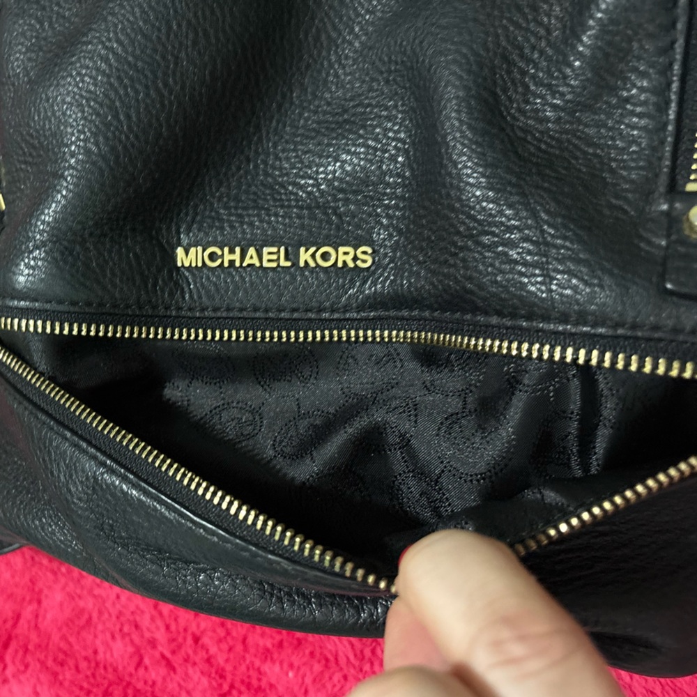 Michael Kors Black Leather Backpack with Gold Accents - Picture 7 of 10